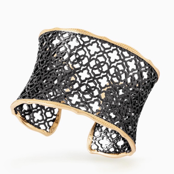 KENDRA SCOTT • Gold Candace Gunmetal Filigree Logo Cuff Bracelet - Picture 4 of 5